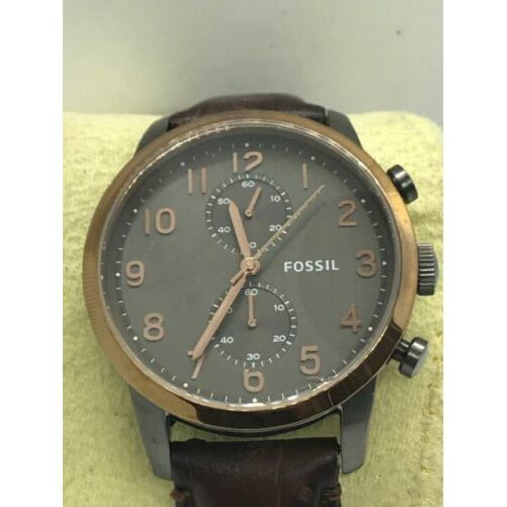 Fossil FS4935 Men's Watch Black Leather Band 44mm Analog Quartz Glass Dial D119